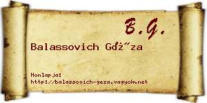 Balassovich Géza névjegykártya